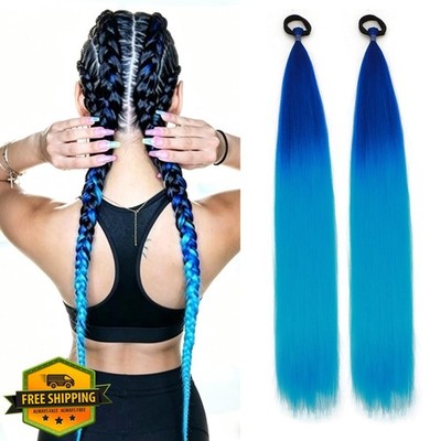 Braided Ponytail Extension Wrap Around 2 Packs 26'' Blue Black Hair