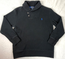 Polo Ralph Lauren Sweater Boys Small 8 Black Blue Logo Shawl Collar Knit