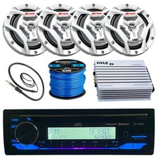 JVC KD-T92MBS Marine Bluetooth Radio, 4x 6.5" Speaker, Amplifier, Antenna, Wire