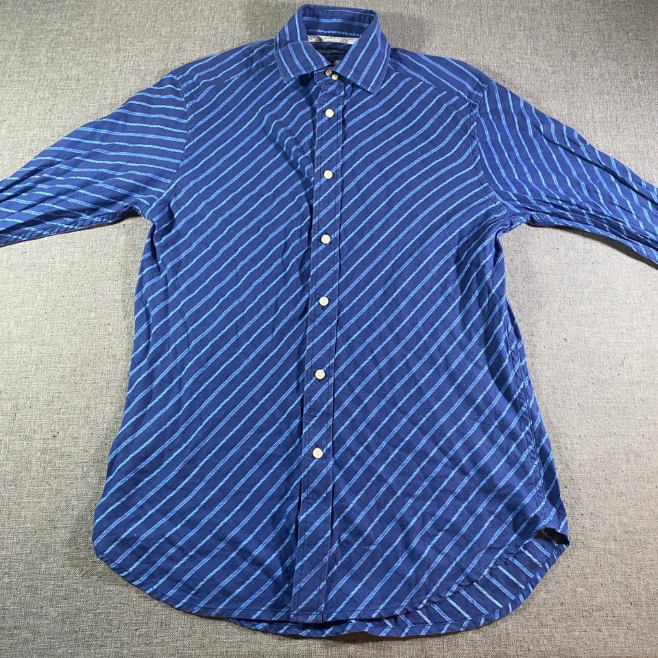 Camisa Robert Graham Para Hombres Azul Rayas Abotonada Talla L Puño Abatible Borde en Contraste Foto 2 de 4