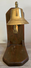 Vintage Heavy Solid Brass Ship Bell with Wood Wall Mount Bracket NICE