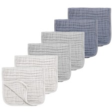 6 PCS Blue Muslin Solid 100 Cotton Burp Cloths Soft Absorbent 18x10 Inch