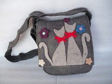 BORSA TASCAPANE PICCOLA  TRACOLLINA A SPALLA LANA COTTA GATTI ETNICO NEPAL