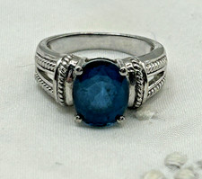 SIGNED HT Sterling Silver Blue Quartz Ring Size 5.25