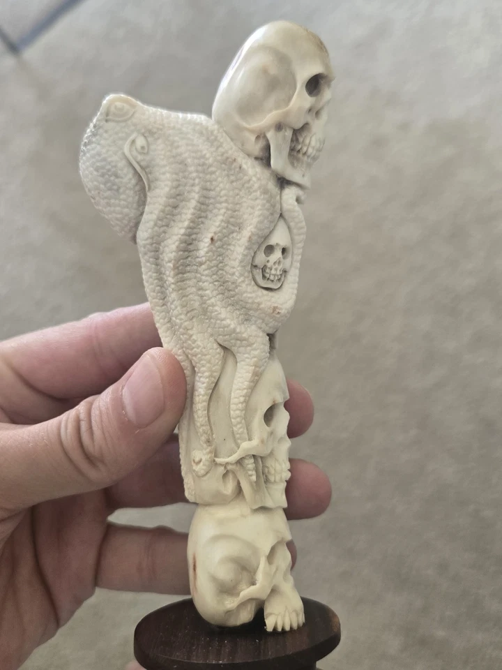 THE KRAKEN Hand Carved Antler Carving Statue Octopus Skull Squid Nautical Decor - Image 2 of 4