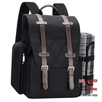 Picnic Backpack for with Large Insulated Cooler Bag, Picnic 4 Person Black