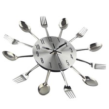Wanduhr Küche Design-Uhr aus Edelstahl, Küchenbesteck-Look Dekorative Restaurant