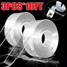 3PC 10FT Transparent Tape Double Sided Traceless Washable Adhesive Invisible Gel