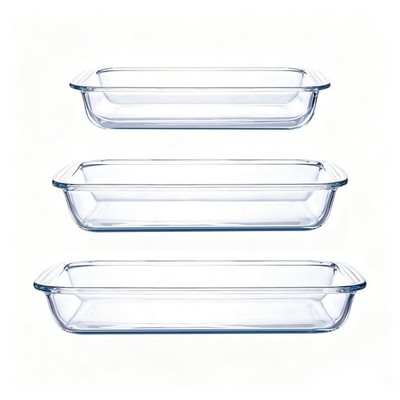 High Borosilicate Glass Baking Tray 3-Piece Set, 2.3 Quarts+1.6 Quarts+1.0 Qu...