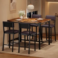 Dining Table Set for 4 w/Footrest & Corner Protector, 5-Piece Kitchen Table S...