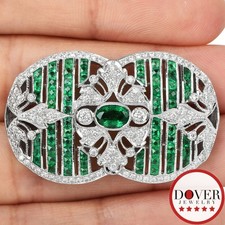 Estate Diamond 3.48ct Emerald 18K Gold Deco Style Brooch Pendant 11.0 Grams NR