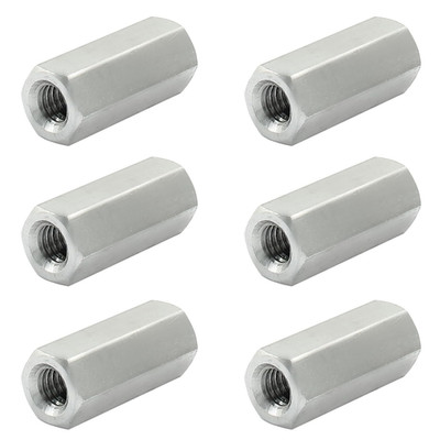 6 Pcs M6 X 1.0-Pitch 25 mm Length Hex Coupling Nut, 10 mm Width Stainless Steel