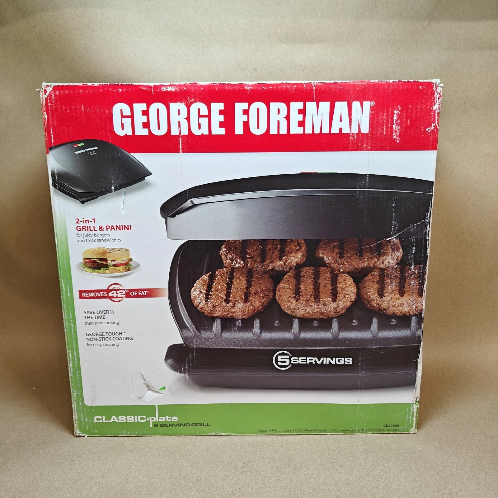 George Foreman 2 in 1 Grill & Panini. 5 Serving. GR2080B in Box. 2016