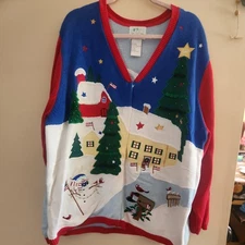 The Quacker Factory Sweater Womens 3X Plus Size Christmas Scene Barn Countryside