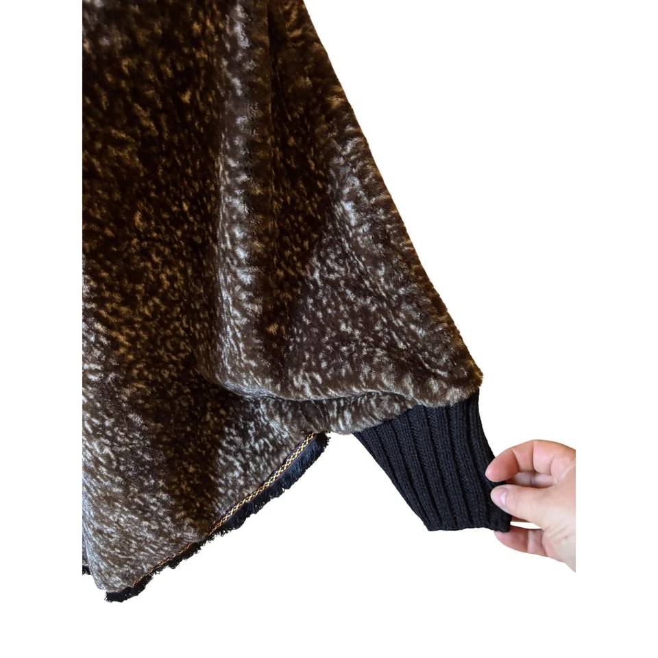 boho Faux Fur Poncho Brown and White Fringe Trim Boho Festival Layering One SIze - Image 2 of 4