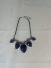 Blue Crystal Teardrop Statement Necklace Silver Tone Adjustable Costume Jeweller