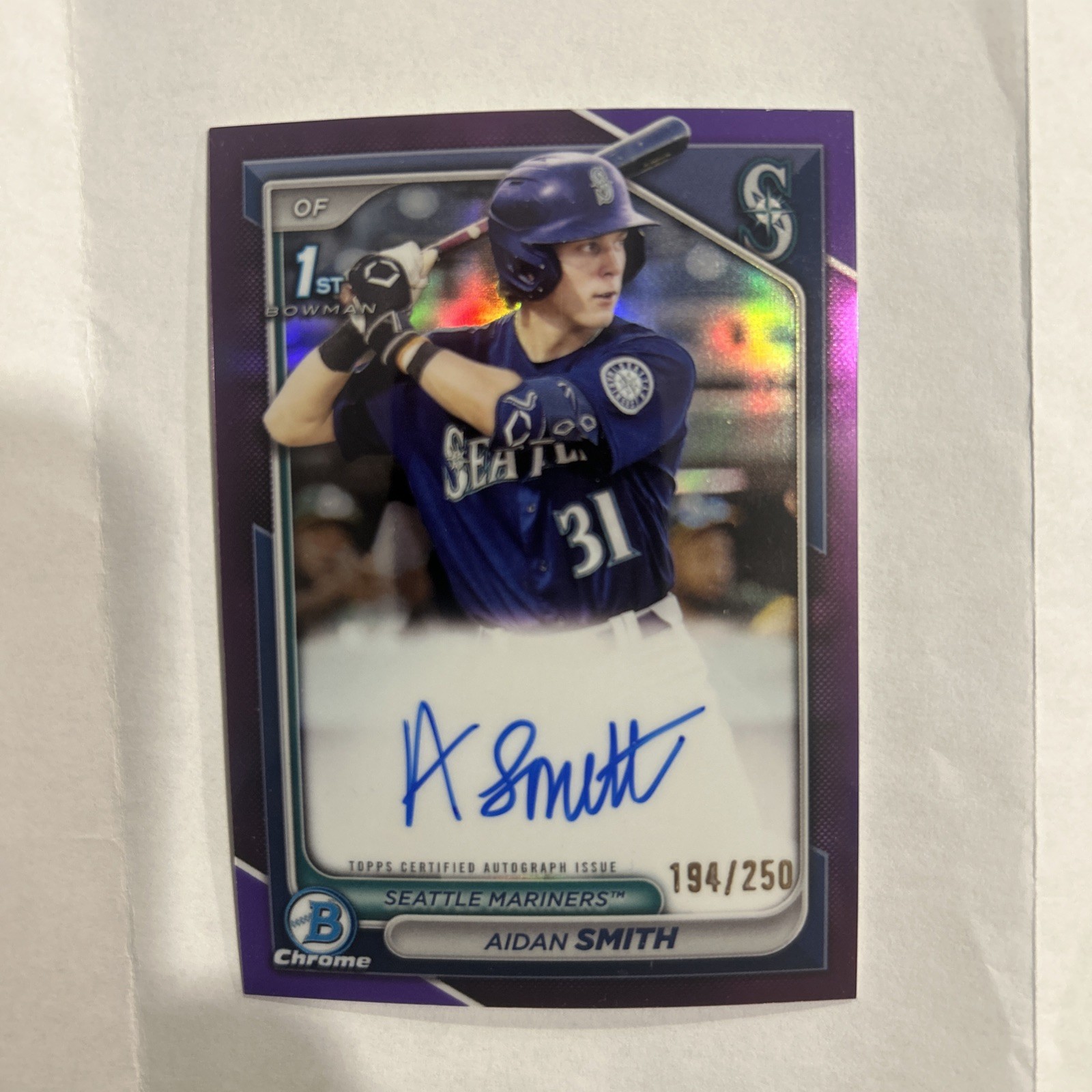 2024 Bowman Chrome Aidan Smith 1st Bowman True Purple Auto /250 #CPA-ASM