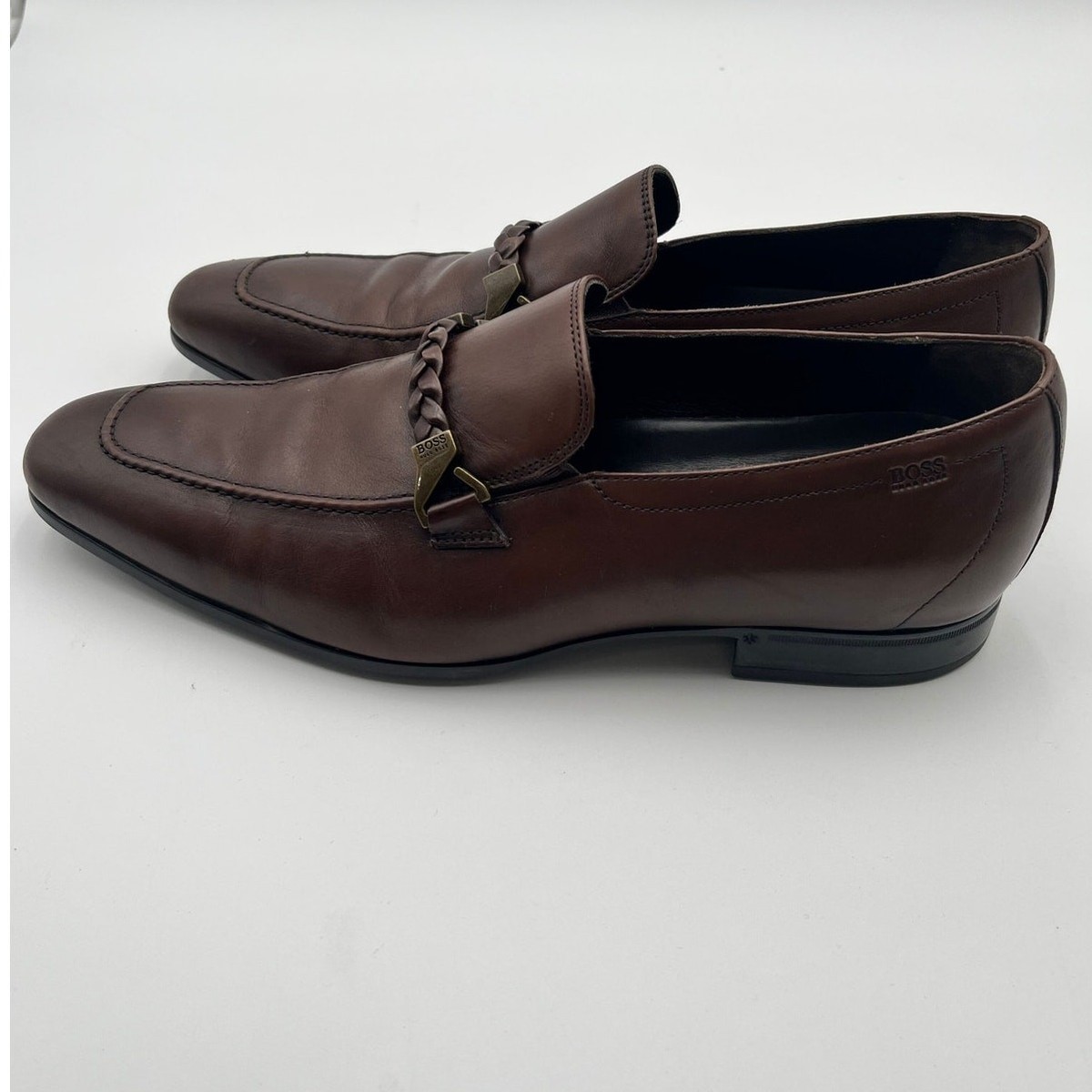 Hugo Boss Men\'s Fashion Loafer Varmio Leather Shoes Size 10.5 BOSS - Branded-hardware loafers in leather - Black main image 2