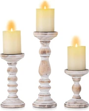 Wooden Pillar Candle Holder: Rustic White 5.9", 8.26", 11.81", 