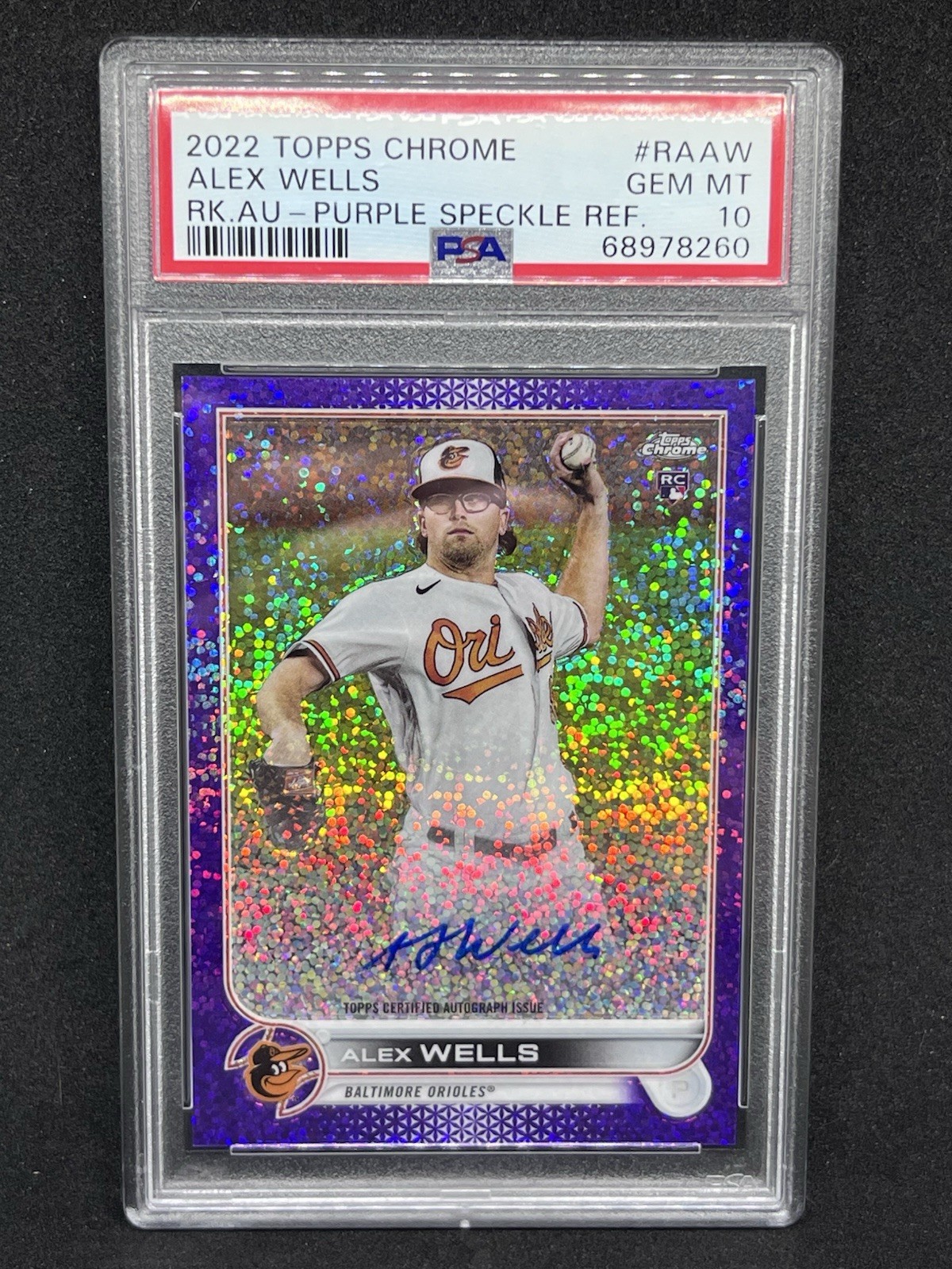 2022 Topps Chrome Alex Wells Purple Speckle Refractor Rookie Auto /299 PSA 10 💎