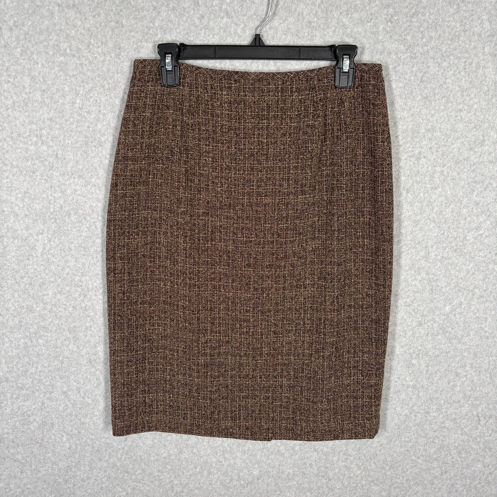 Signature Larry Levine Skirt 8 Brown Knee Pencil Tweed Academia Career Office