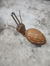 Vintage MCM Carved Hardwood Walnut Shaped Bowl With Metal Picks  Nut Cracker