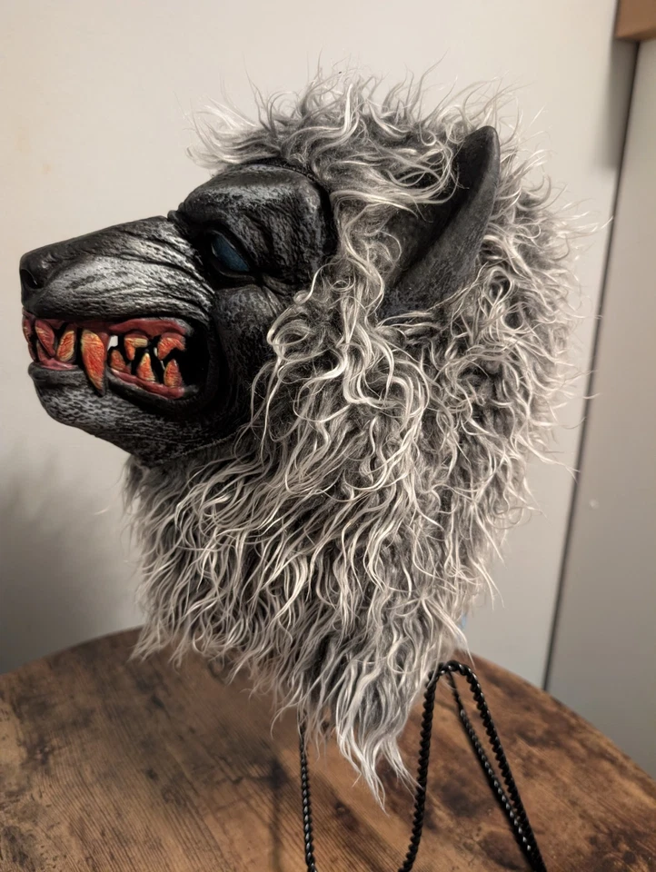 Gray Werewolf Mask  Adult Halloween Scary Open Eye Holes Covers Head  - Image 2 of 4