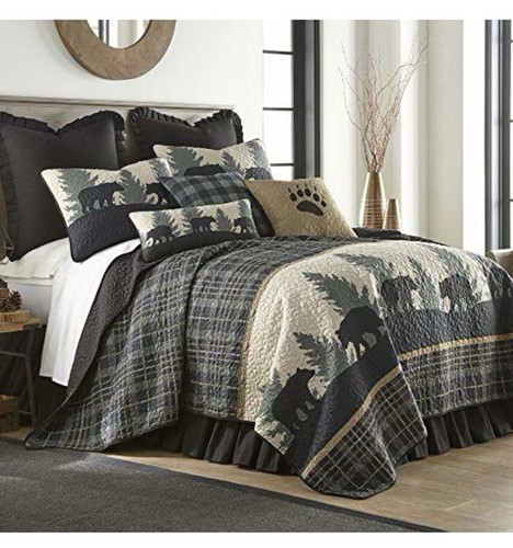 Donna Sharp King Quilt - Bear Walk Plaid Lodge Quilt with Bear Pattern New - Picture 3 of 10