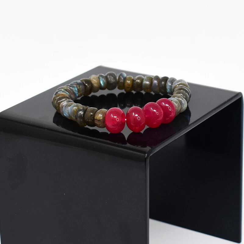 197 Cts Earth Mined Labradorite & Ruby Beads Stretchable Bracelet JK-46E341 - Image 3 of 3