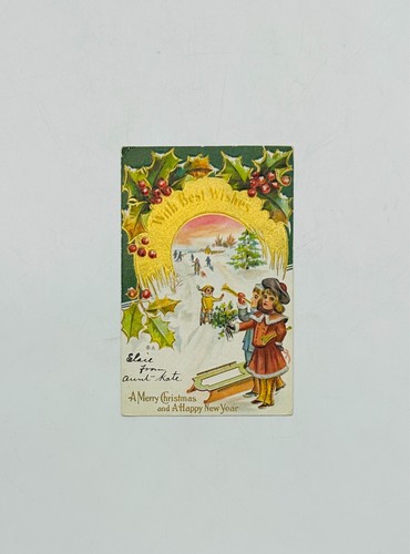 4 Vintage Antique Victorian Postcards Christmas Happy New Year Greetings Gold - Picture 5 of 6