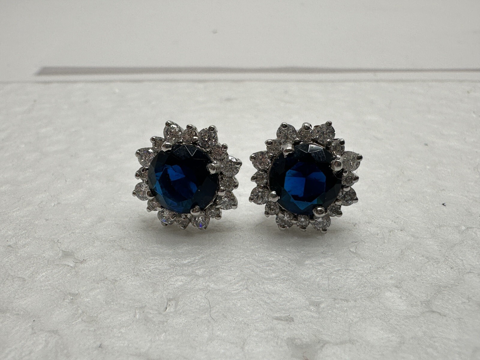 Womens 925 Sterling Silver Dark Blue & CZ Cluster Stud Earrings