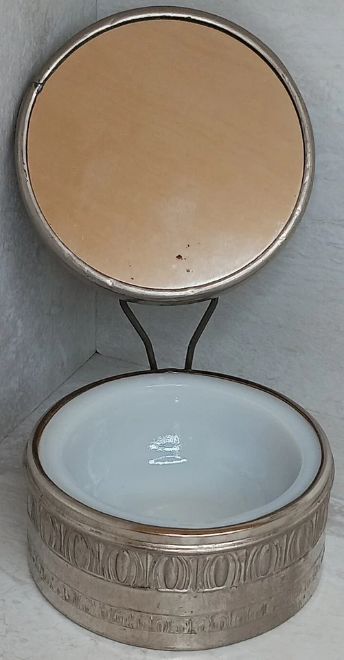 古董银色瓷器小巧型化妆镜复古德国制造 — 第 3/4 张图片