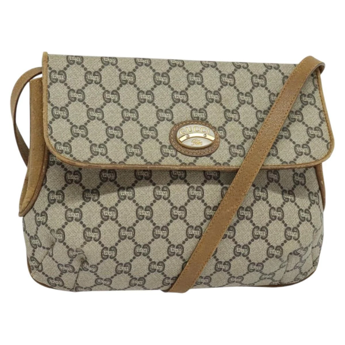 Sac à bandoulière GUCCI GG Plus Supreme PVC beige or authentique th5843