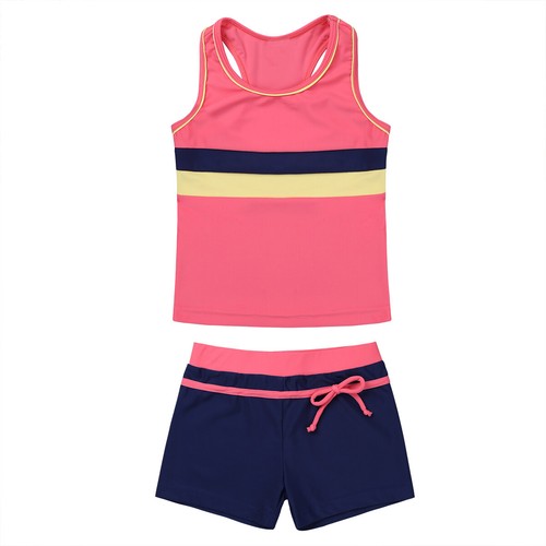 Girls Two-piece Rash Guard Swimsuit Sleeveless Palm Print Zippered Bathing Suit - Picture 42 of 68