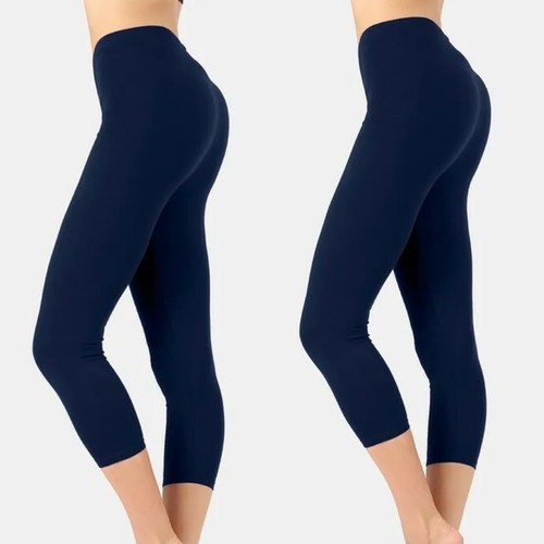 Lot Of 2 Zenana Women Capri 3/4 Length Leggings Cotton Stretch High Waist SMALL - Picture 1 of 12