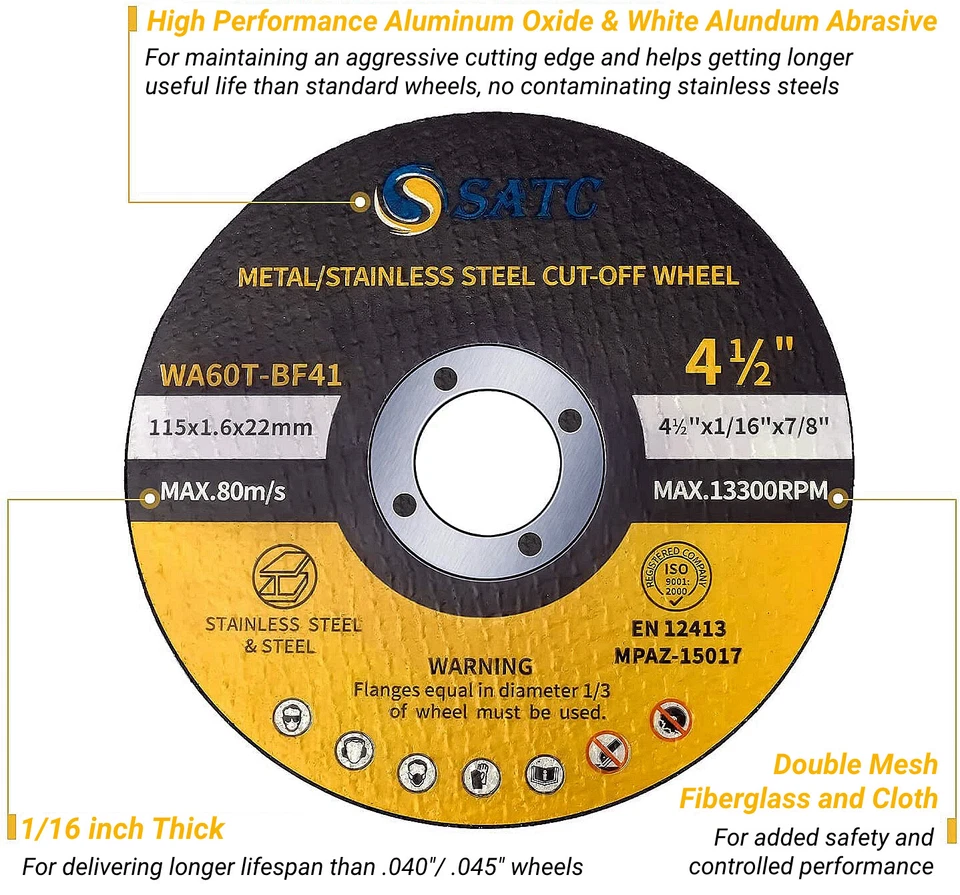 100 Pack 4-1/2" x 1/16" x 7/8" Cut-off Wheels Discs Stainless Steel & Metal 4.5" - Image 2 of 4