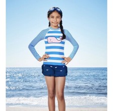 Vineyard Vines x Target Girls' Pink Whale Rashguard Blue/White Stripe Sz. XS 4/5