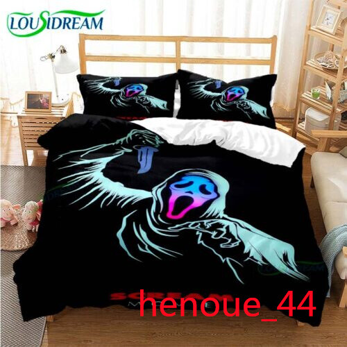 Set piumone trapuntato viso fantasma urlo 3D set biancheria da letto federa regalo Regno Unito - Foto 4 di 45