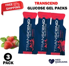 Transcend 15g Glucose Gel Packs Raise Blood Sugar Support - Strawberry 3 Pack