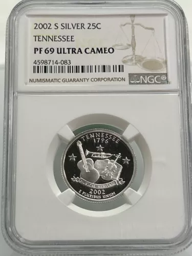 2002 S Silver 25C TENNESSEE PF 69 ULTRA CAMEO NGC (NJL027277)