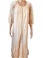 VTG 2pc Set Peignoir Nightgown/Robe Pale Pink Nylon Lace Chiffon USA 171054 Sz S
