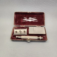 Vintage Gillette Pocket Razor Set Empire Pattern Silver Plate Case