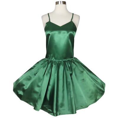 Vintage 80s Green Satin Sleeveless Drop Waist Full Skirt Prom Party Dress S  M | eBay