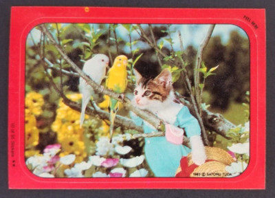 Cat Hanging Out with Birds 1982 Cats Topps Sticker Card #10 (NM)