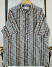 TOMMY BAHAMA Size XL Silk/Cotton/Tencel Brown Blue Stripe Mens Hawaiian Shirt