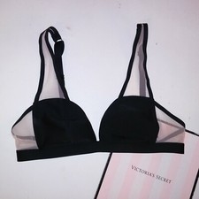 Victoria Secret Bralette Bra Luxe Black Sheer Sides No Padding Wireless New