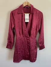 ZARA MARSALA MINI ABITO CORTO EFFETTO RASO Rosa Malva Small