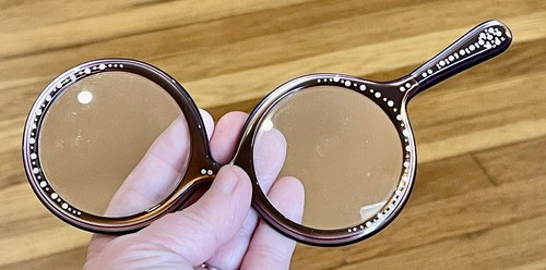 Vintage lucite Lorgnette Glasses Round foldable (RD4) Iridescent Rhinestones - Picture 6 of 14