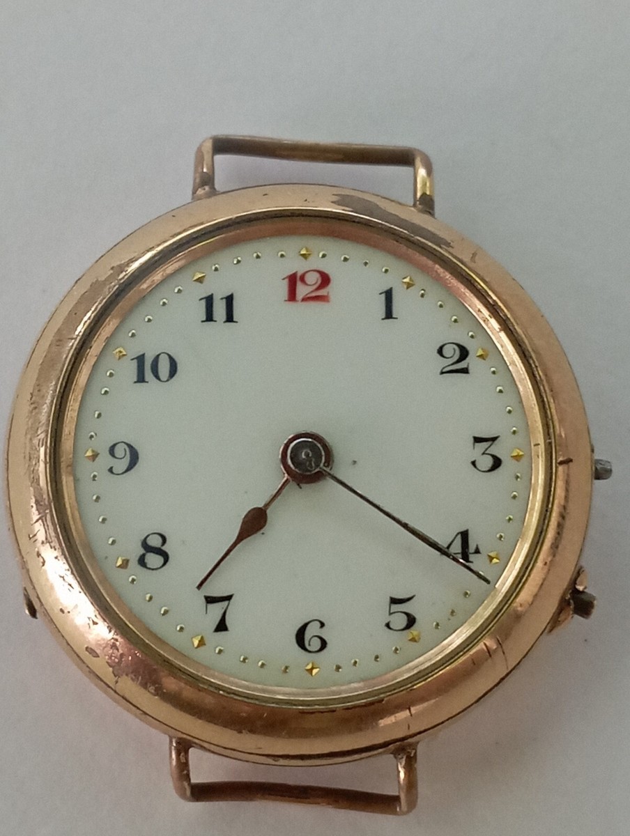 VINTAGE RARE Swiss made MILITARY RED 12 trench watch WWI rolled