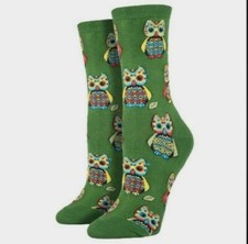 NWT Multi Colored Owls Socks on Deep Olive Background Womens Socks